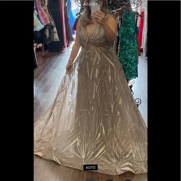 slim fit dress slacks Zapakasa Women Sparkly Gold Metallic Pleated Long Formal Dress V-Neck  A-Line Ankle Length Holiday Party Dress main image 1